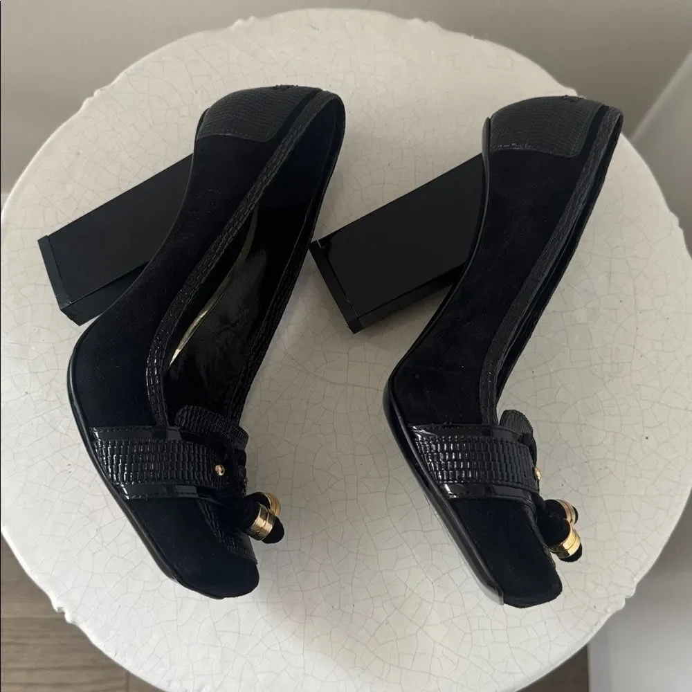 GIANMARCO LORENZI Elegant Black Leather Women's Heels Made in Italy Size 37 NWOB